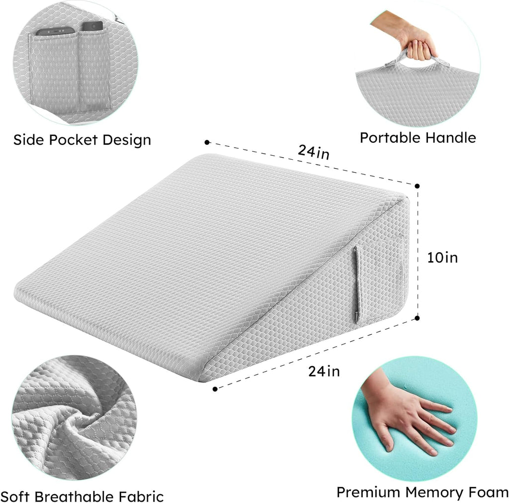 Bedluxe Wedge Pillow, 10 inch Bed Wedge Pillow for Headboard, Pillow Wedge for Acid Reflux Relief, Sleeping, After Surgery, Snoring…