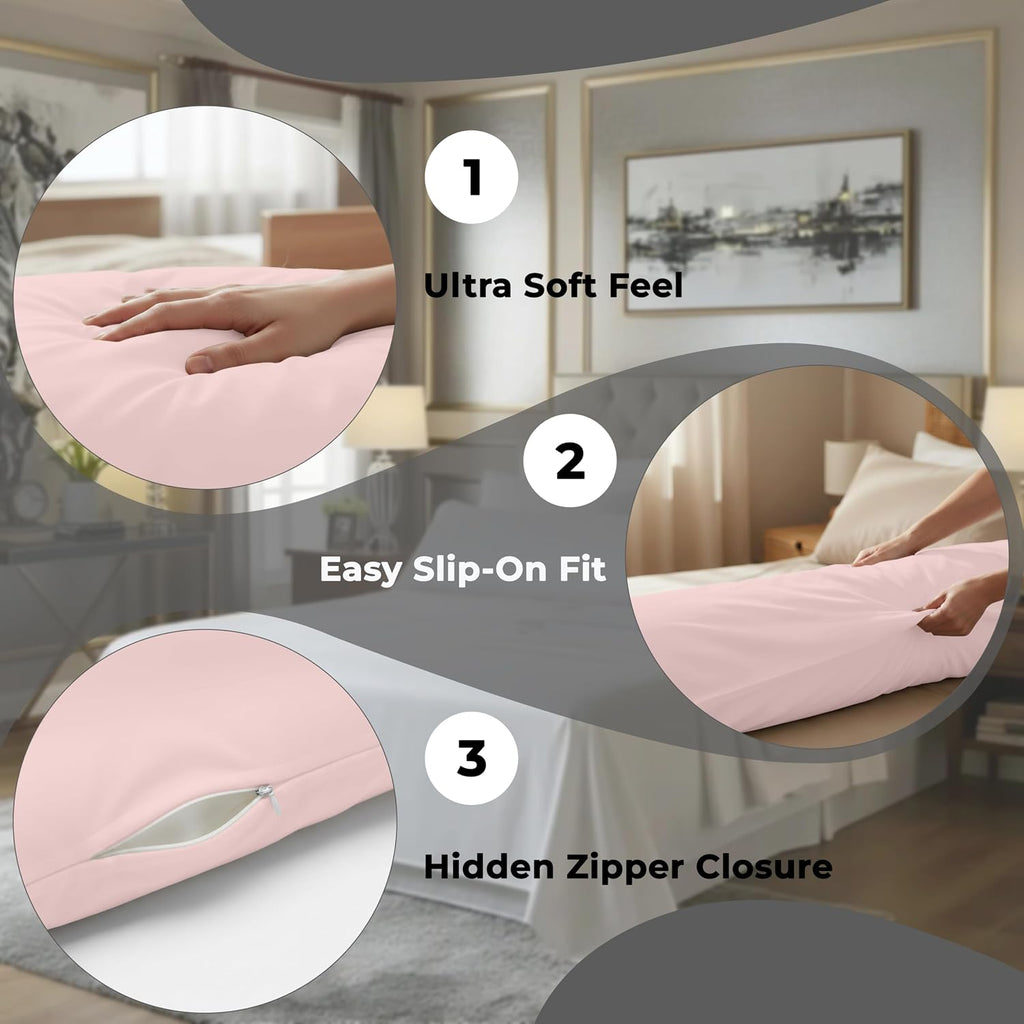 Royalelinens ROYALE LINENS Body Pillow Cover - Double Brushed 1800 Microfiber - 20"x54" with Hidden Zipper Closure - Wrinkle & Fade Resista…