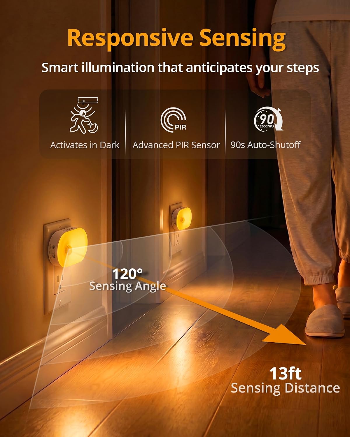 Lyridz 120LM Ultra Bright Plug-in Motion Sensor Night Light, Stepless Dimmable LED Nightlight, Always-On and Auto-Off, for Hallway…
