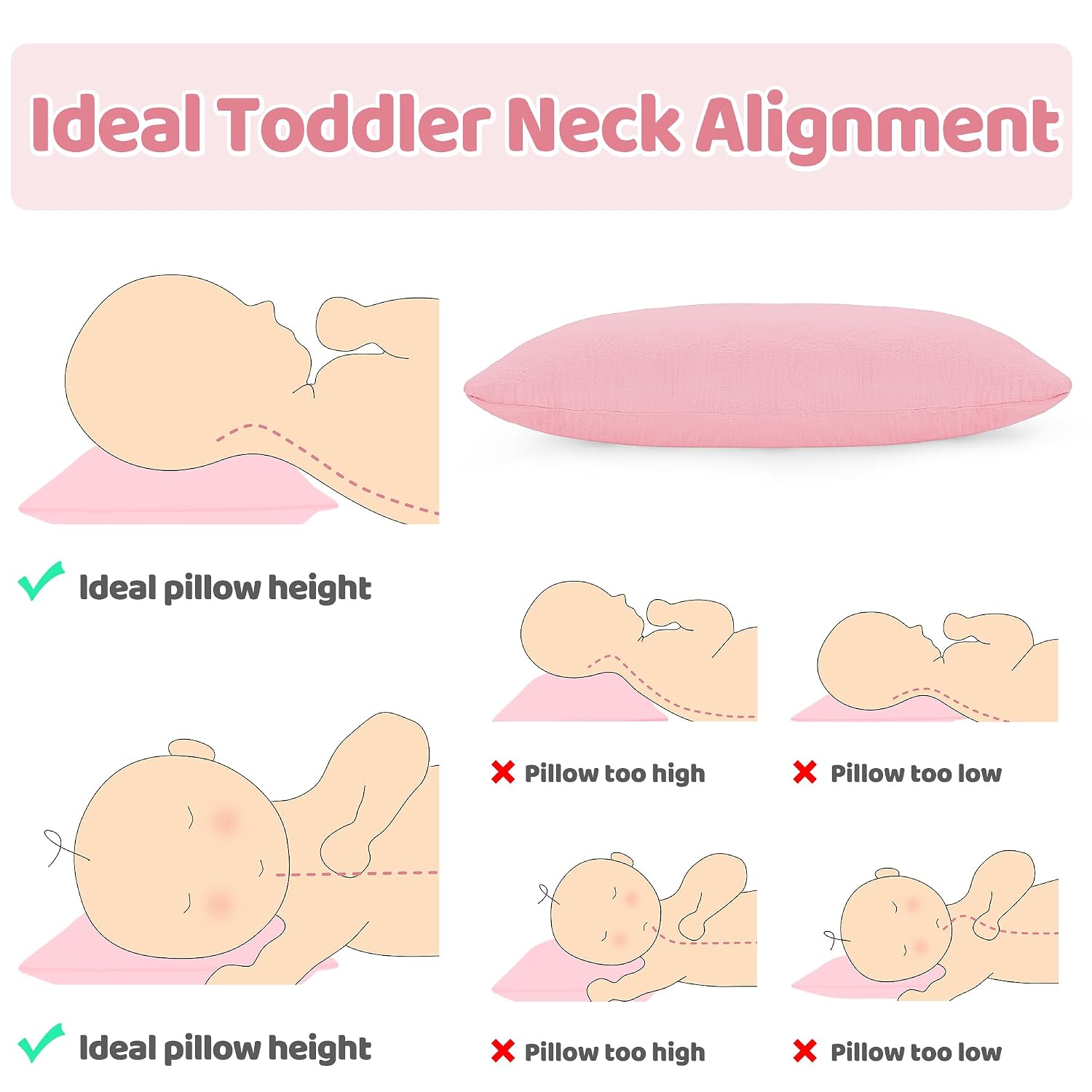 ProGoleem Pro Goleem Toddler Pillow with 100% Muslin Cotton Pillowcase – 13x18 Ultra Soft, Breathable & Machine Washable Kids Pillow for Sl…