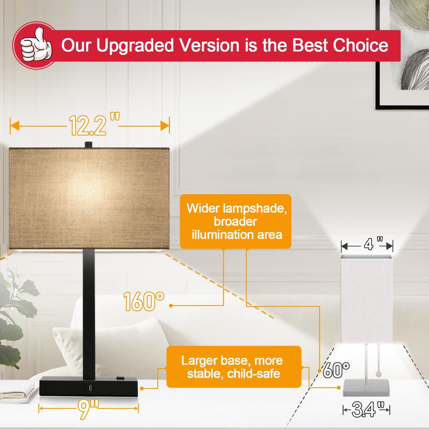 21" Set of 2 Table lamp with USB A+C & AC Outlets, Touch Control 3-Way Dimmable Nightstand Lamps for Bedroom Living Room Office Reading…