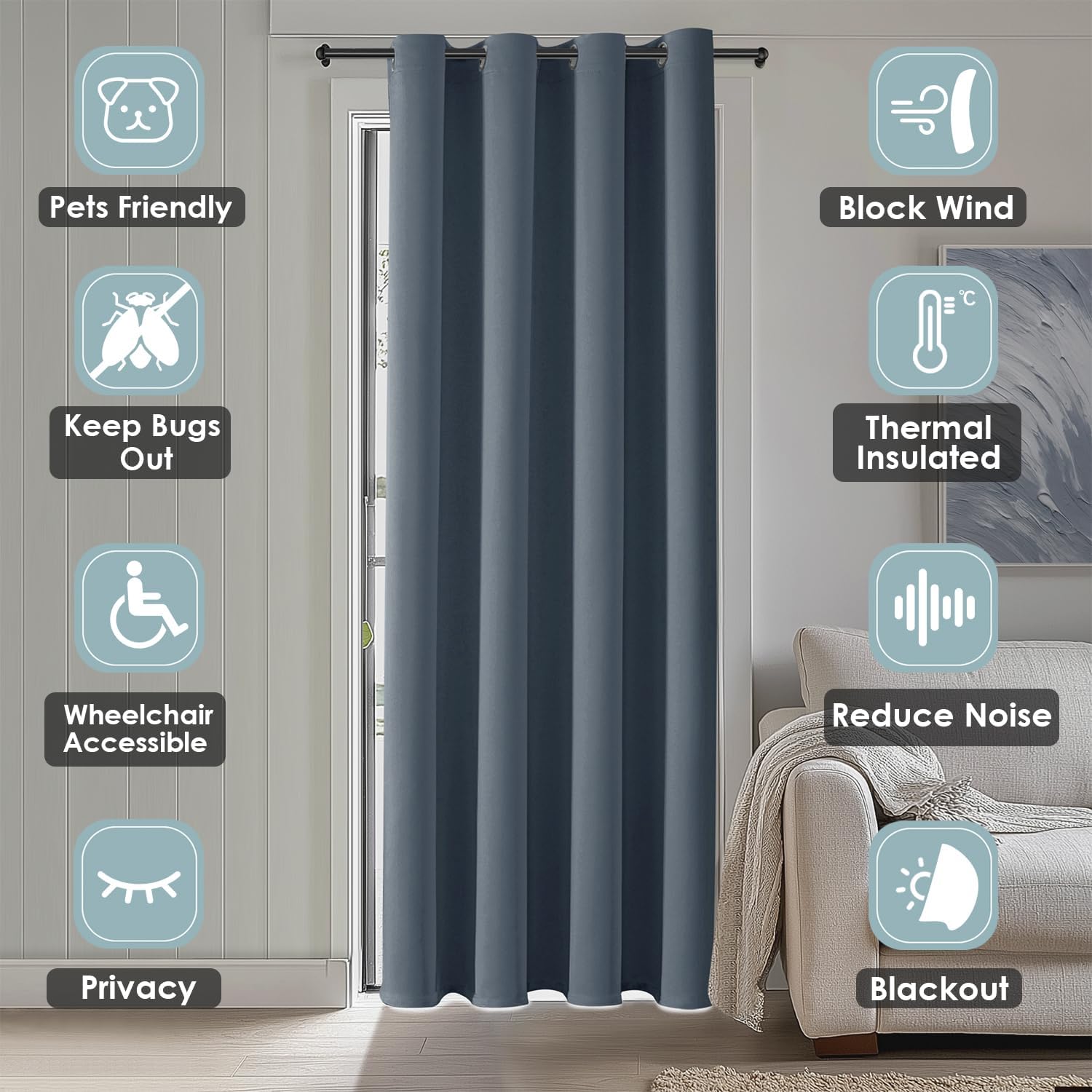 ChrisDowa Blackout Door Curtains for Doorway Privacy, Grommet Closet Curtains for bedroom closet door, Thermal Insulated Temporary Doorway…