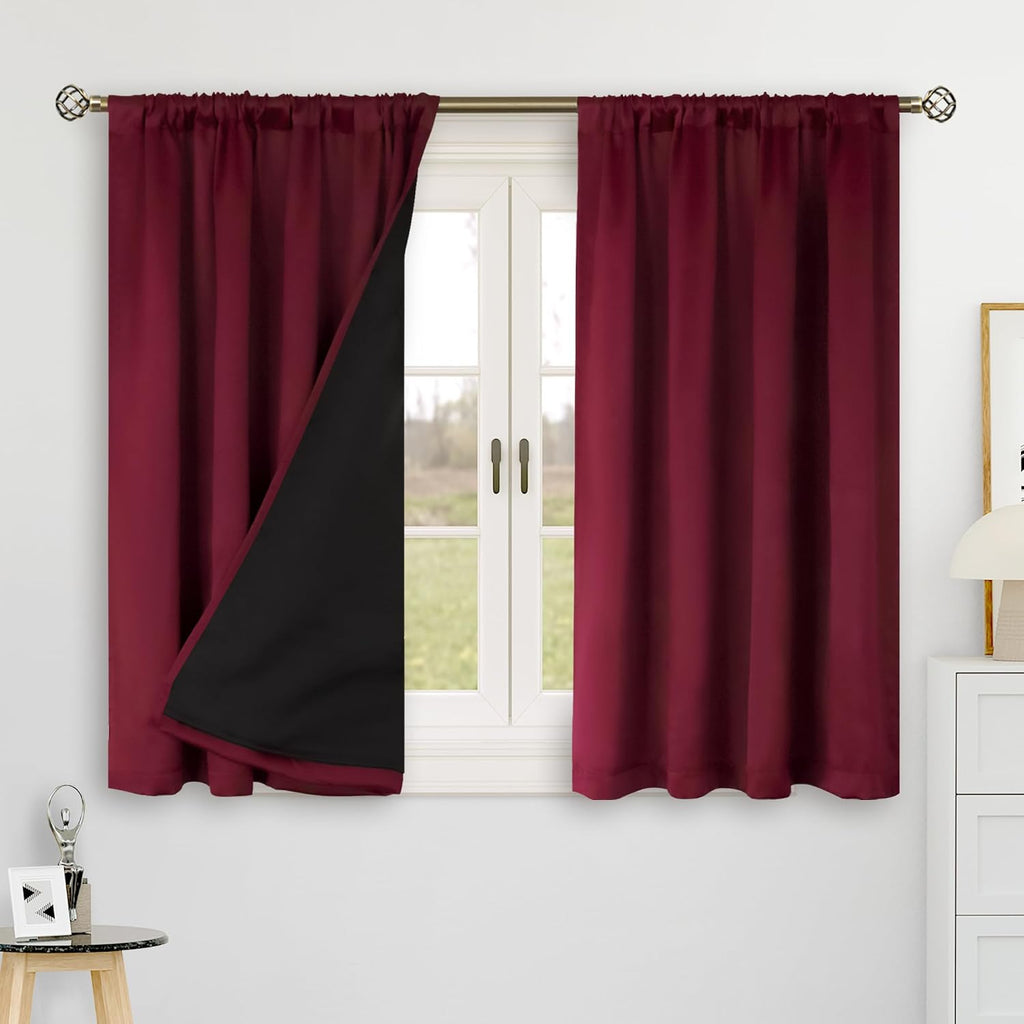 BGment 100% Blackout Curtains 40 Inch Length for Cafe, Rod Pocket and Back Tab Double Layer Thermal Insulated Full Room Darkening Bedroom…