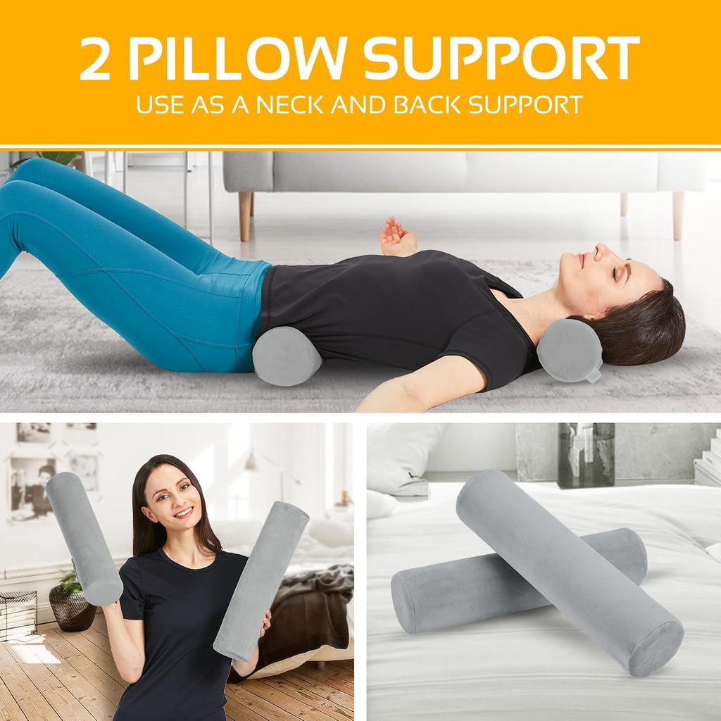 AllSettth AllSett th 2 Pack Neck Roll Cervical Pillow for Neck - Memory Foam Neck Pillow for Bed | Round Neck Pillows for Sleeping…