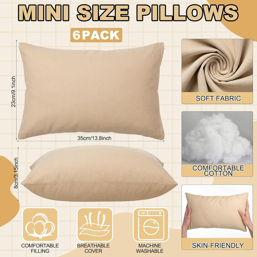 Kigley 6 Pack Mini Pillows Bulk Small Pillows 14"x9" Soft Travel Nap Pillow for Daycare Nap Time Pet Neck Lumbar(Beige) 6 Pack 9 inches