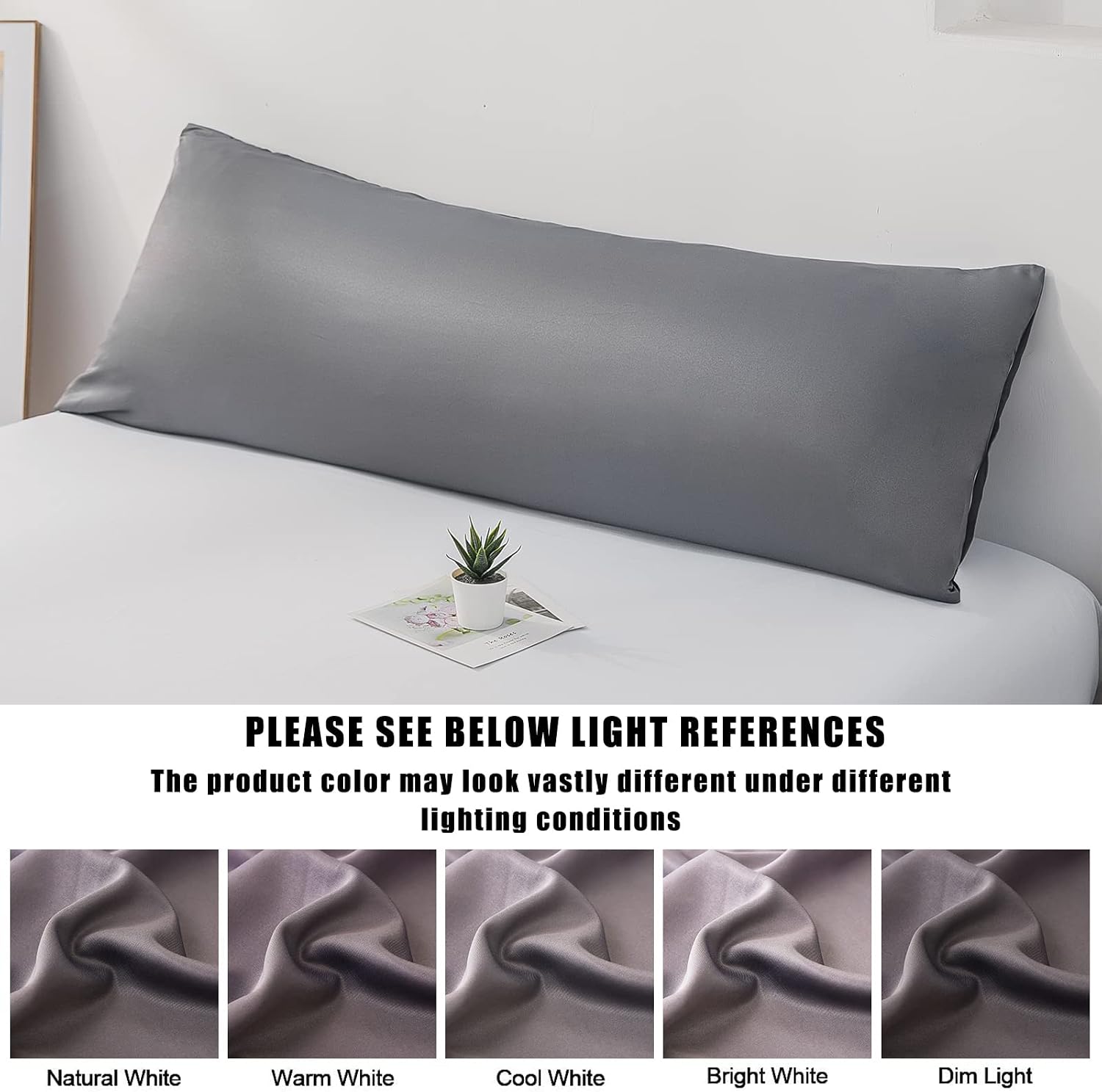 Body Cooling Pillow Cases Cover, Bamboo Rayon Dark Grey Body Pillowcases with Zipper Closure, Cool and Breathable Pillow Case for Hot…