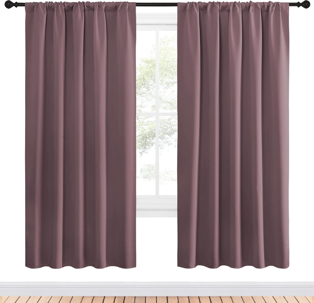 NICETOWN Living Room Curtains, Home Decorations Thermal Insulated Solid Rod Pocket Blackout Drapes for Cafe (Dry Rose, One Pair, 52 x…