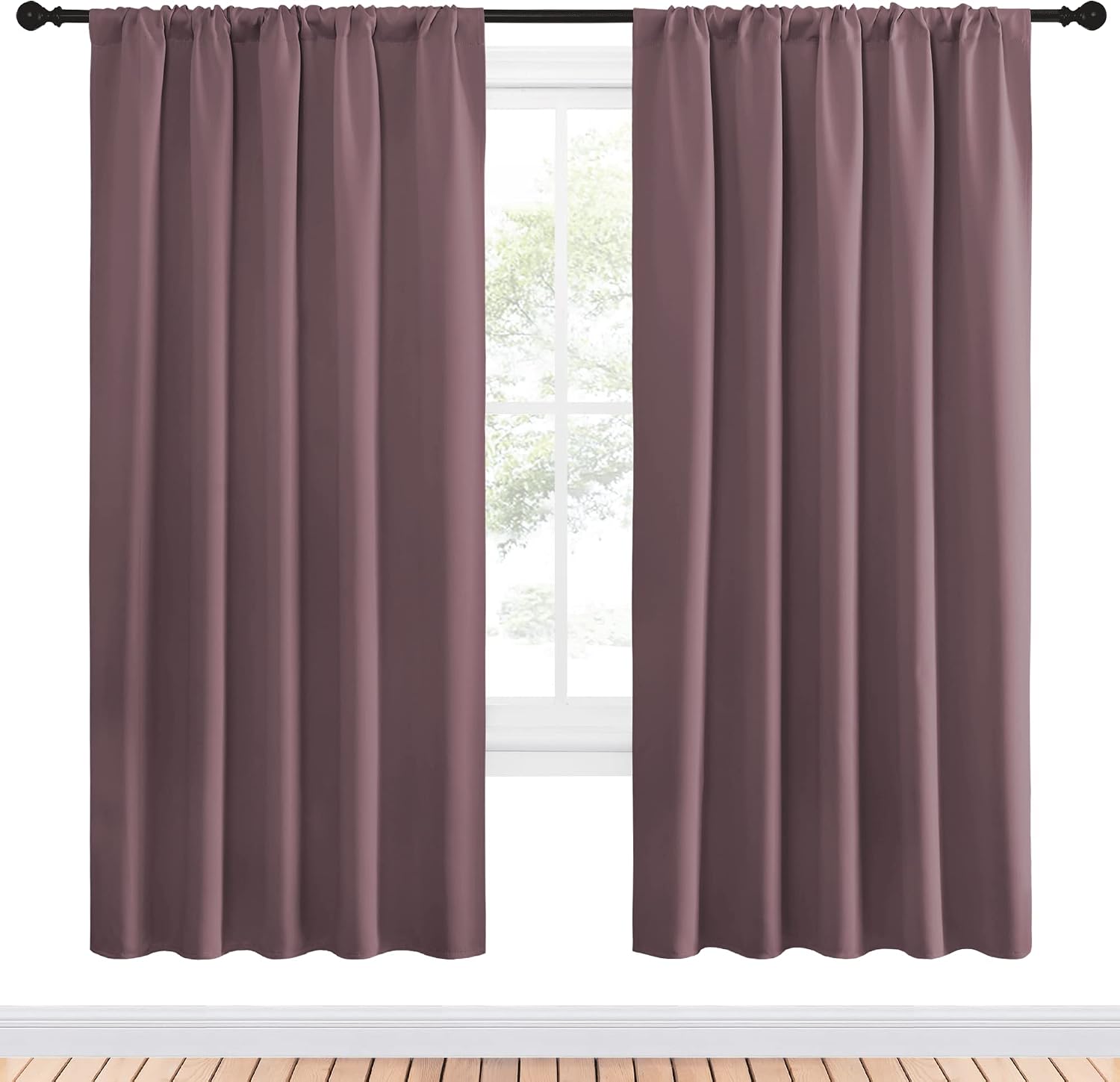 NICETOWN Living Room Curtains, Home Decorations Thermal Insulated Solid Rod Pocket Blackout Drapes for Cafe (Dry Rose, One Pair, 52 x…
