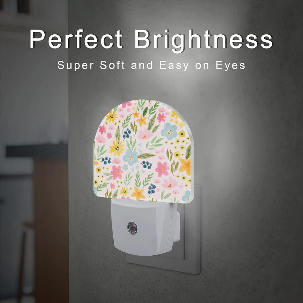Watercolor Spring Flowers Night Light for Kids, Pink Botanical Leaves Floral Night Light Plug in with Dusk to Dawn Sensor,0.5w Energy…