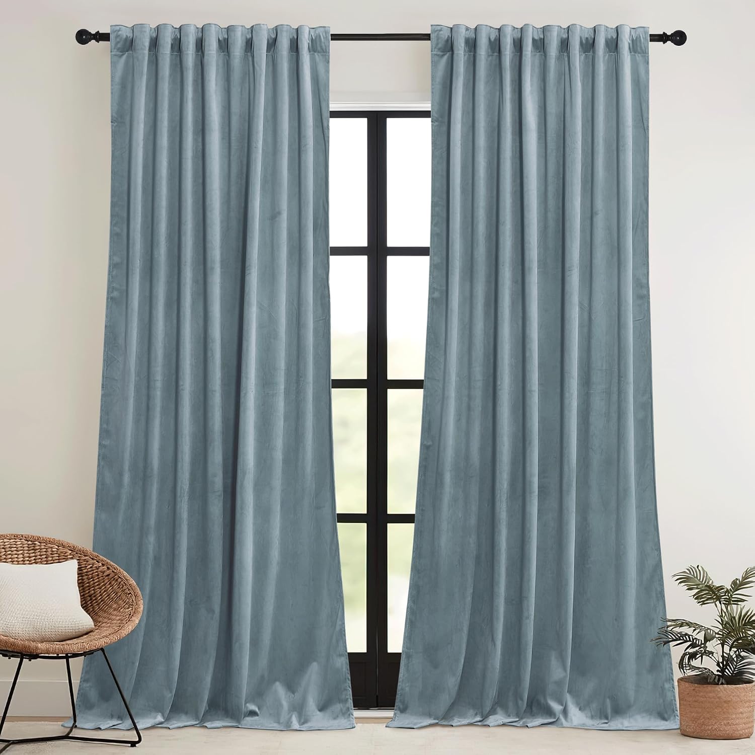 Rybhome RYB HOME Stone Blue Velvet Curtains 84 inches- Blackout Curtains for Nursery Thermal Insulated Elegant Soft Luxury Window Decor for…