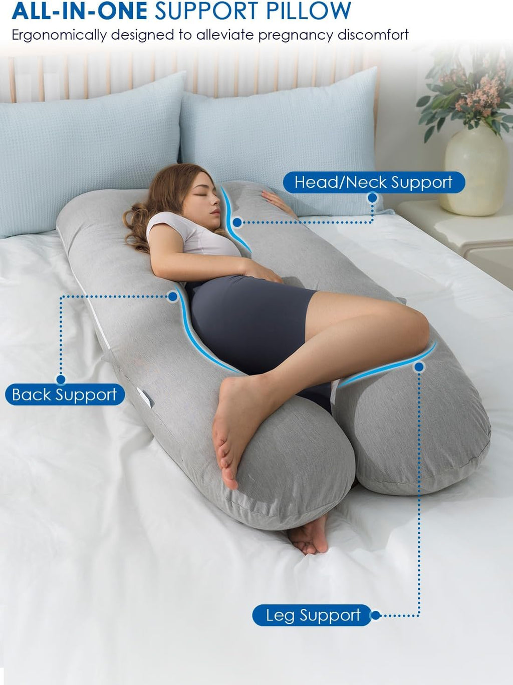 QUEEN ROSE Pregnancy Pillows, Cooling Maternity Pillow for Sleeping, 55in U Shaped Body Pillow for Pregnant Support, with Removable Silky…