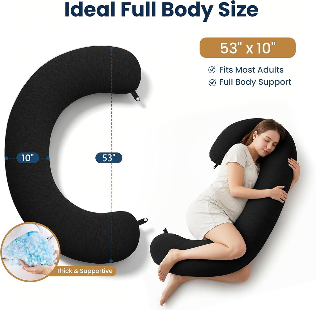 TranquilRelax TranquilRelax C Shaped Body Pillow for Side Sleepers, Memory Foam Long Pillow for Leg, Hip & Back Support, Soft Washab…