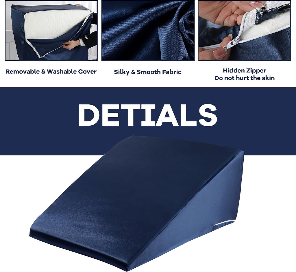 HOMBYS Satin Bed Wedge Pillow Cover Silky & Smooth Wedge Pillowcase 1 Pack 24x24x12.5, Soft & Breathable, Removable & Machine…