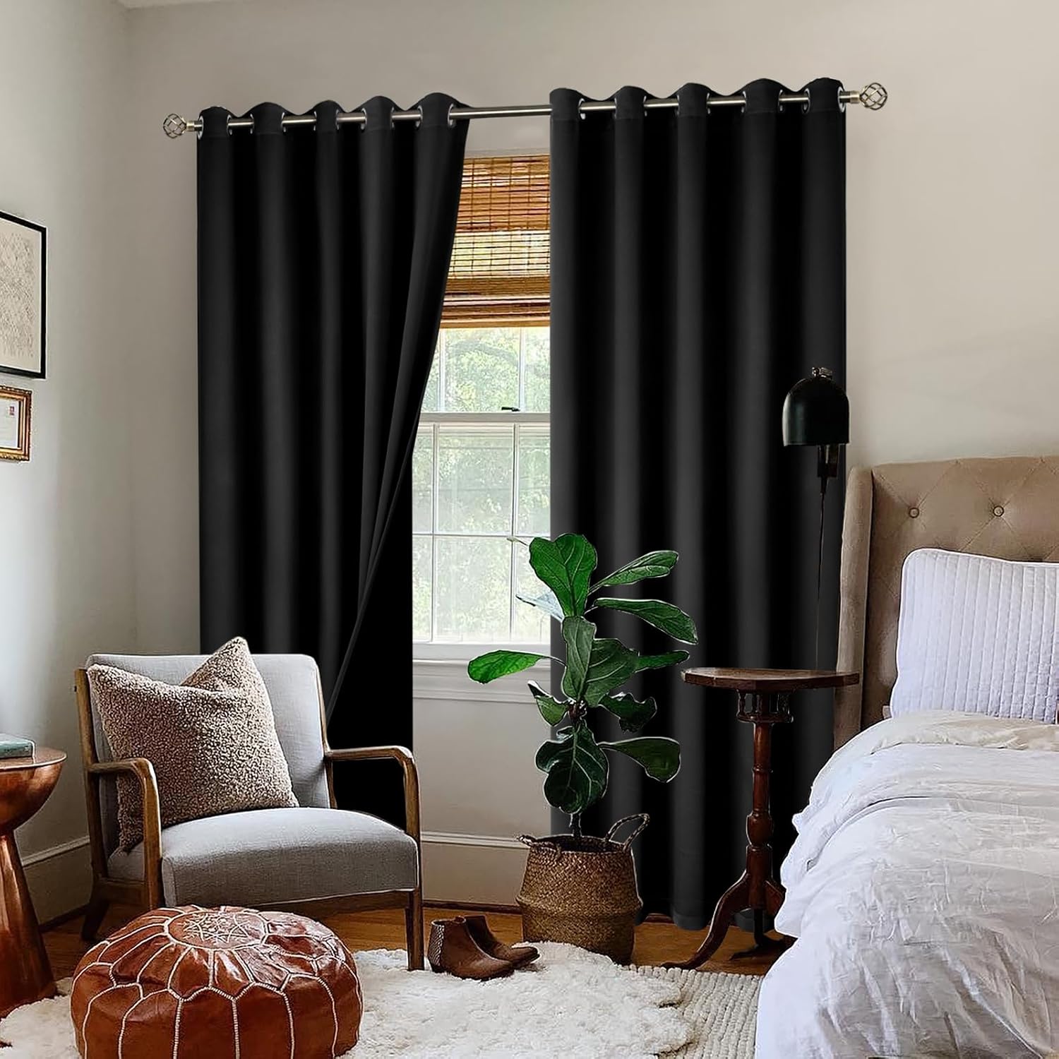 BGment Thermal Insulated 100% Blackout Curtains for Bedroom with Black Liner, Double Layer Full Room Darkening Noise Reducing Grommet Curta…