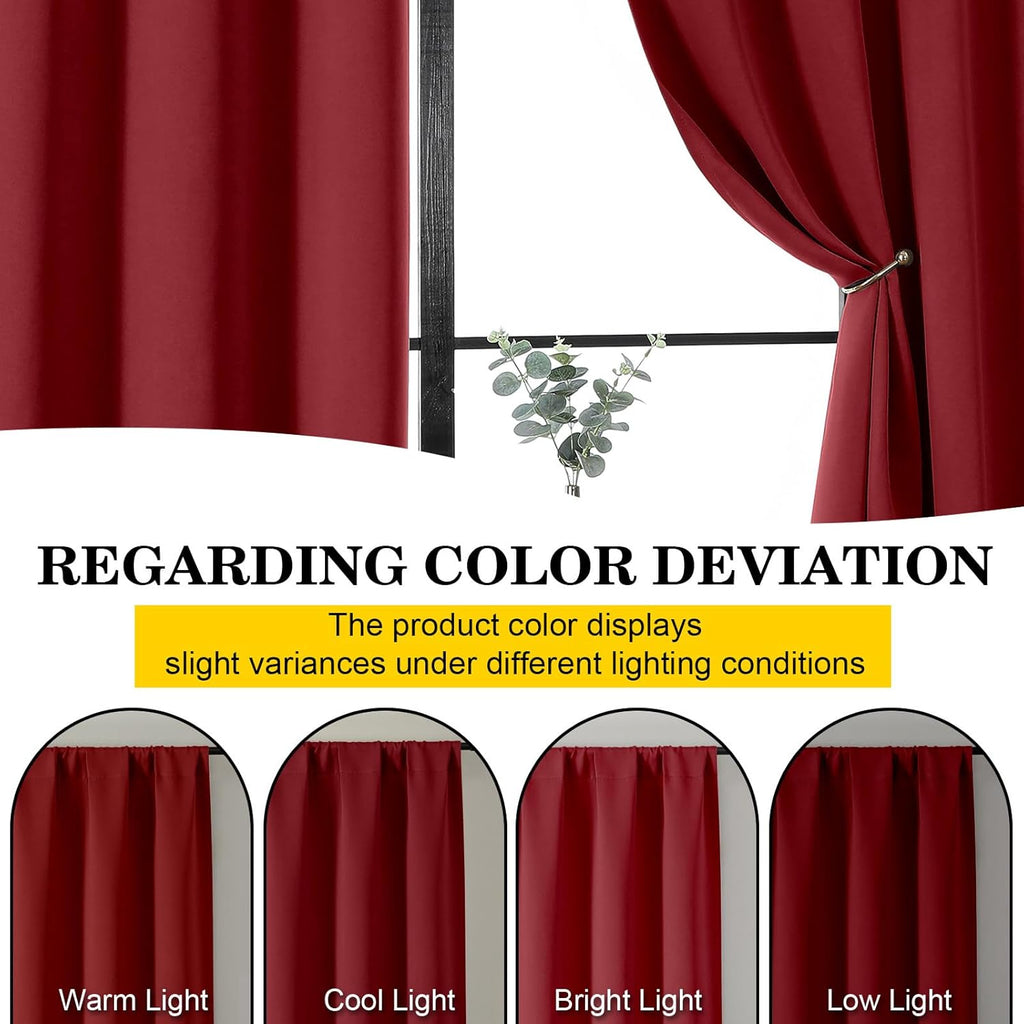 WelvetBLK Red Room Darkening Curtains for Bedroom Living Room 45 Inch Length 2 Panels Set, Soft Solid Thermal Insulated Rod Pocket Short Cu…