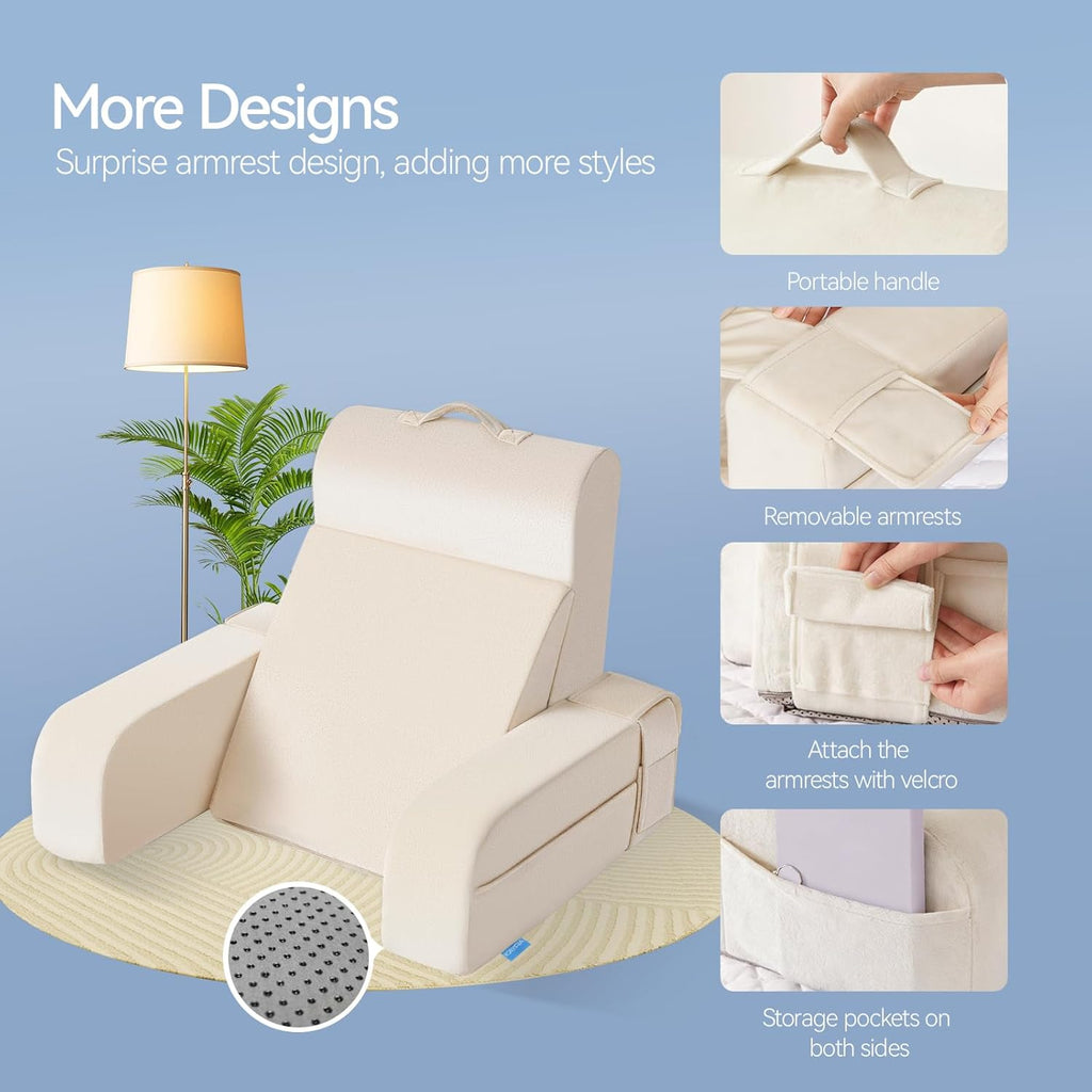 Kayfia Reading Pillow, 10 in 1 Back Pillow for Bed Sitting up with Detachable Arms Rest, Back Rest with Gel Memory Foam…