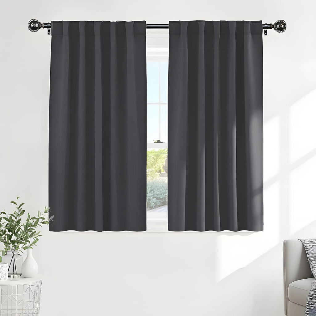 Ponydance PONY DANCE Black Out Curtains 48 inch Long for Short Small Window, Rod Pocket and Back Tab Thermal Insulated Room Darkening Curta…