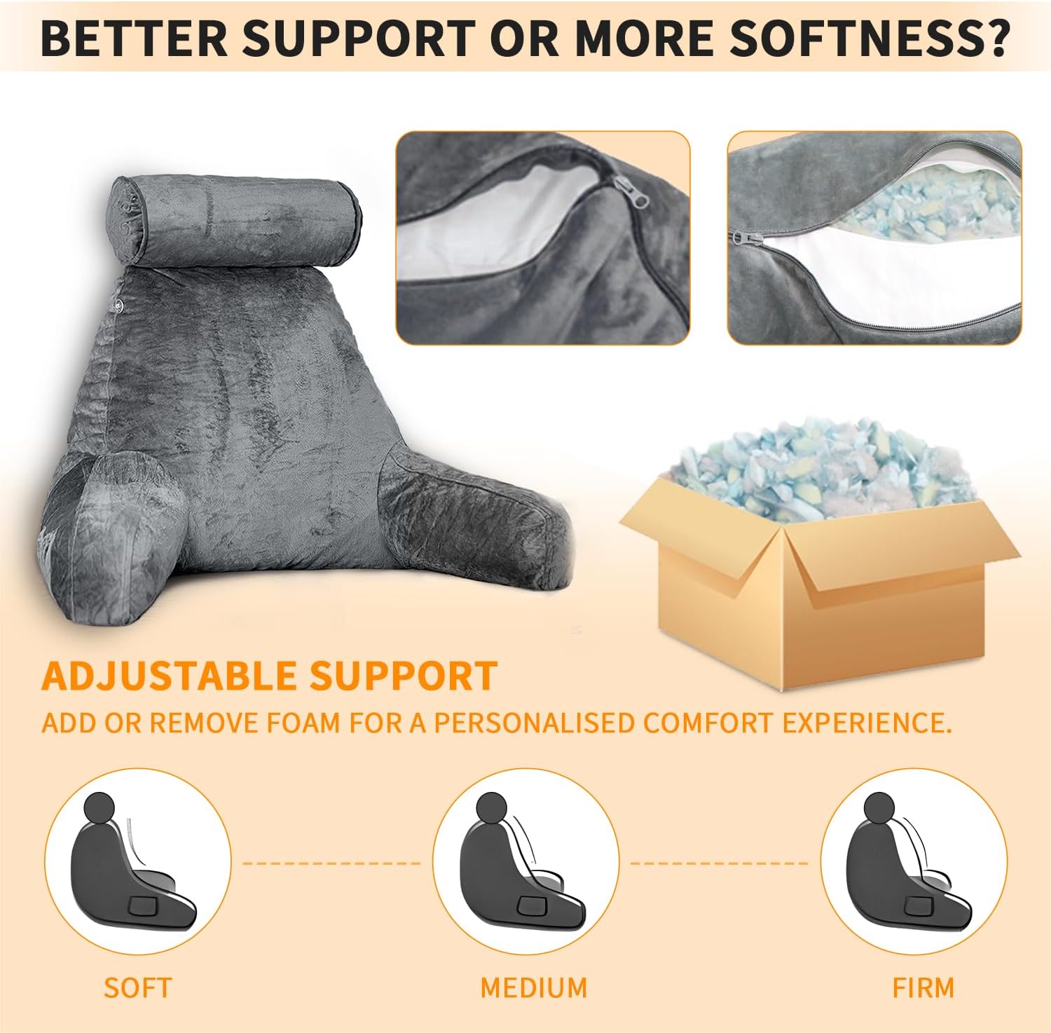 mittaGonG Reading Pillow for Sitting in Bed with Detachable Neck Roll & Big Bed Backrest Pillow Back Support Pillow Chair Pillow with Washa…
