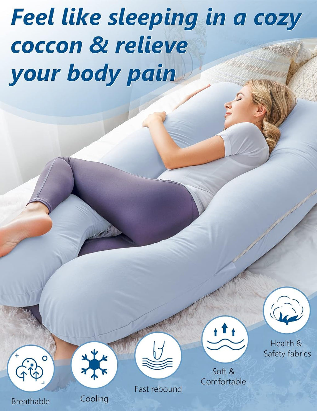 Meiz Pregnancy Pillow, Cooling Pregnancy Pillows for Sleeping, Maternity Pillow for Pregnant Women, Pregnancy Body Pillow with Cooling Jers…