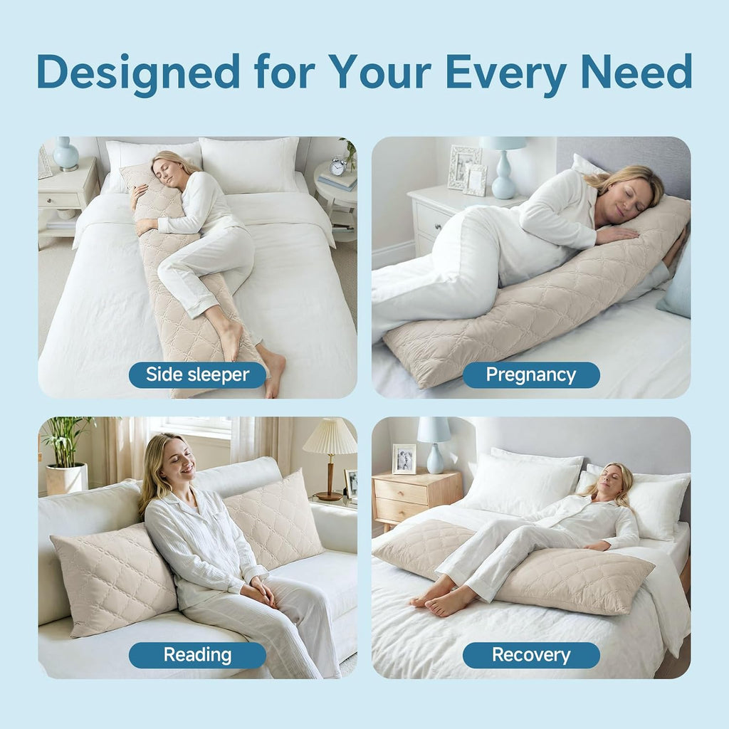 Bedelite Cooling Body Pillow for Adults, Creative Ultra Soft Cool-Touch Quilted Nylon-Spandex Body Pillow Cover, Adjustable Memory Foam Lon…