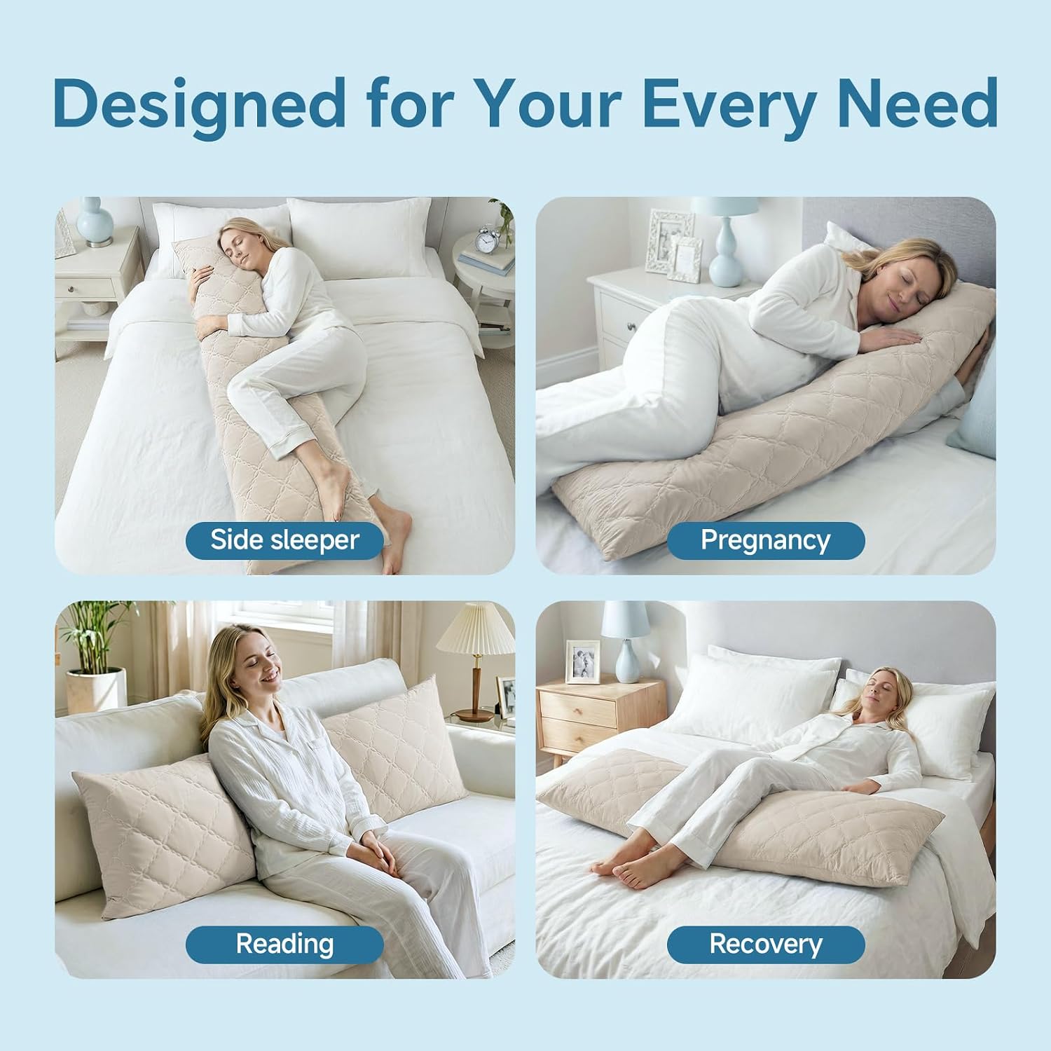 Bedelite Cooling Body Pillow for Adults, Creative Ultra Soft Cool-Touch Quilted Nylon-Spandex Body Pillow Cover, Adjustable Memory Foam Lon…