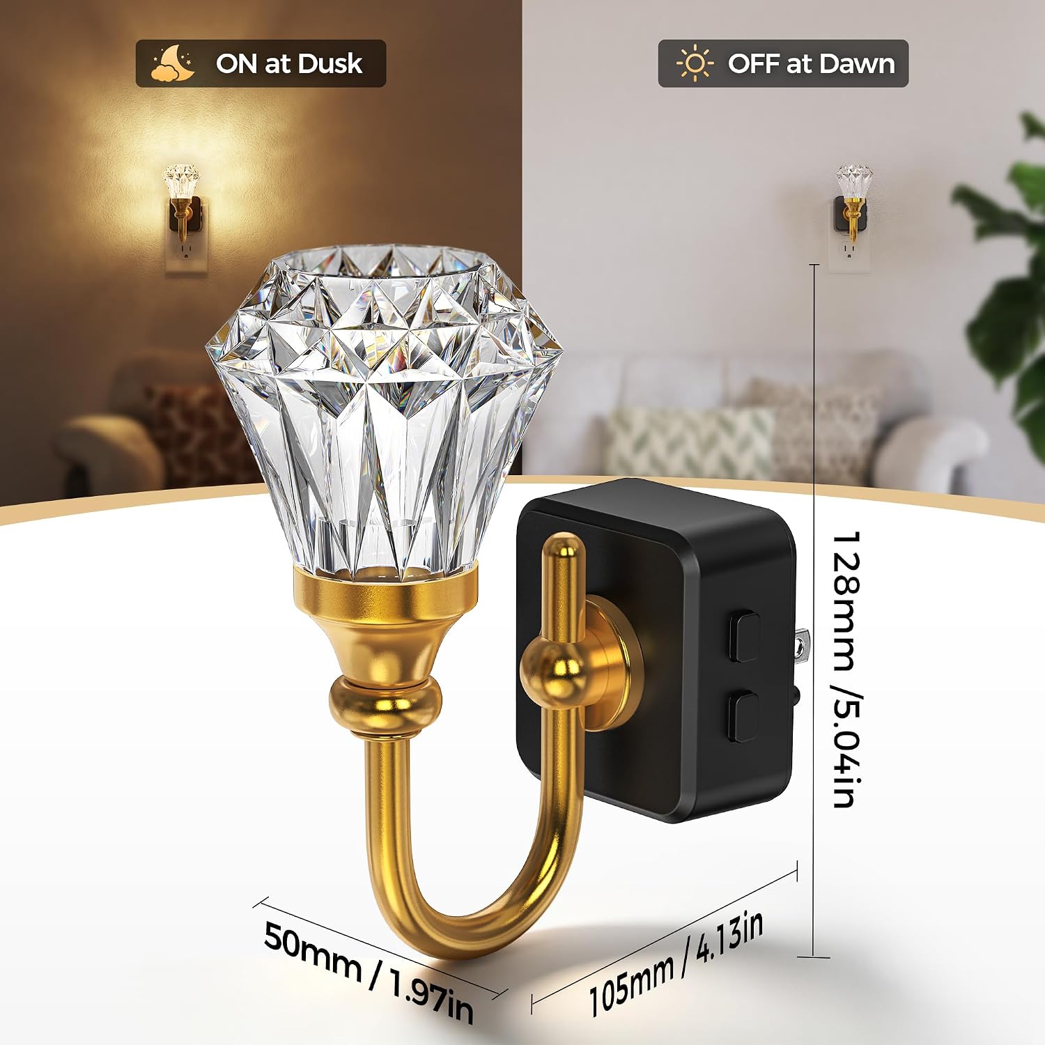 DORESshop LED Night Light, Diamond Acrylic Night Lights Plug into Wall, 3 Level Brightness Adjustable Plug in Night Light, 8-Color RGB…