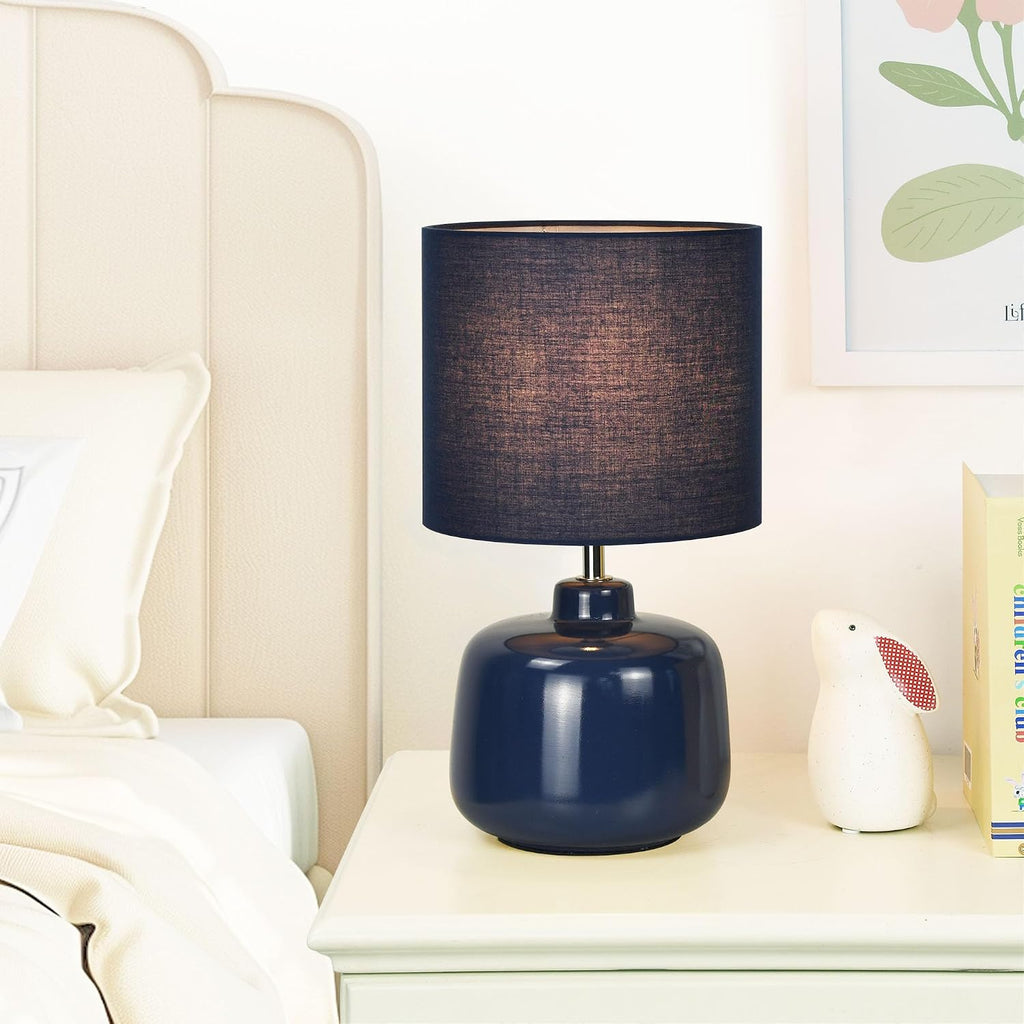 Oslo Small Ceramic Table Lamp for Living Room and Bedroom, Modern Kids Night Table Lamp, Φ7.09×H13.39IN, Bulb Excluded, Light Pink, Navy Blue