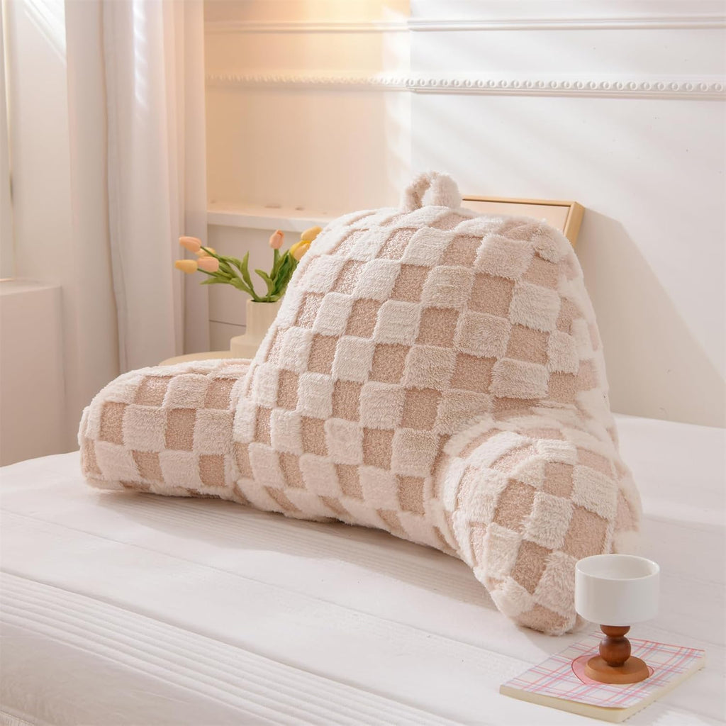 Aimuan Reading Pillow Checkered Bed Rest Wedge Backrest Checkerboard Pillow with Arms Back Support for Sitting Up in Bed Cushion Incline…