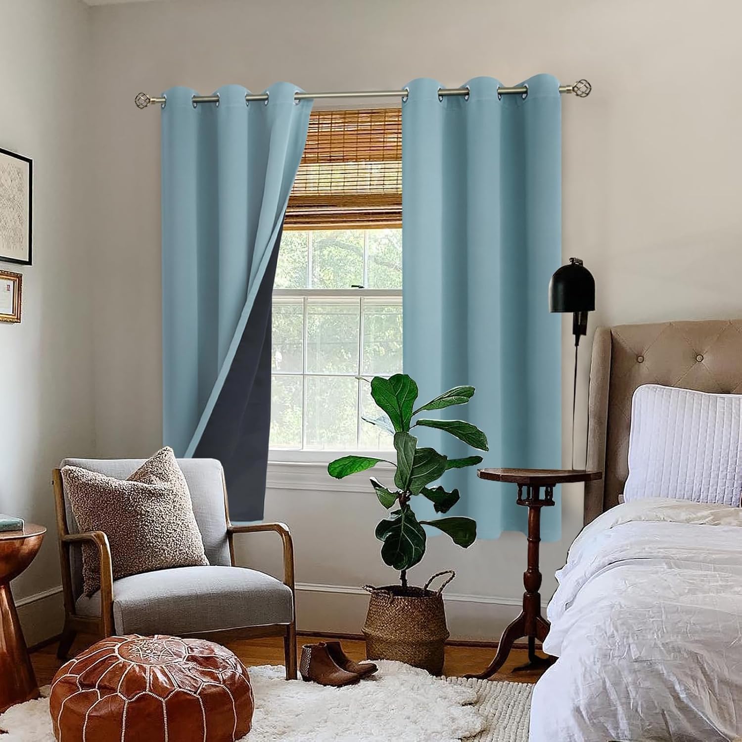 BGment Thermal Insulated 100% Blackout Curtains for Bedroom with Black Liner, Double Layer Full Room Darkening Noise Reducing Grommet Curta…