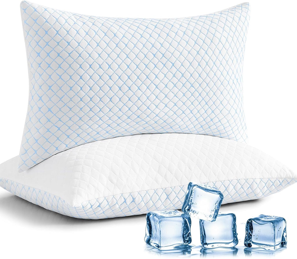 Mislili Cooling Pillows Queen Size Set of 2, Adjustable Firm Shredded Memory Foam Queen Pillow, Queen Size Pillows for Stomach Back Side Sl…