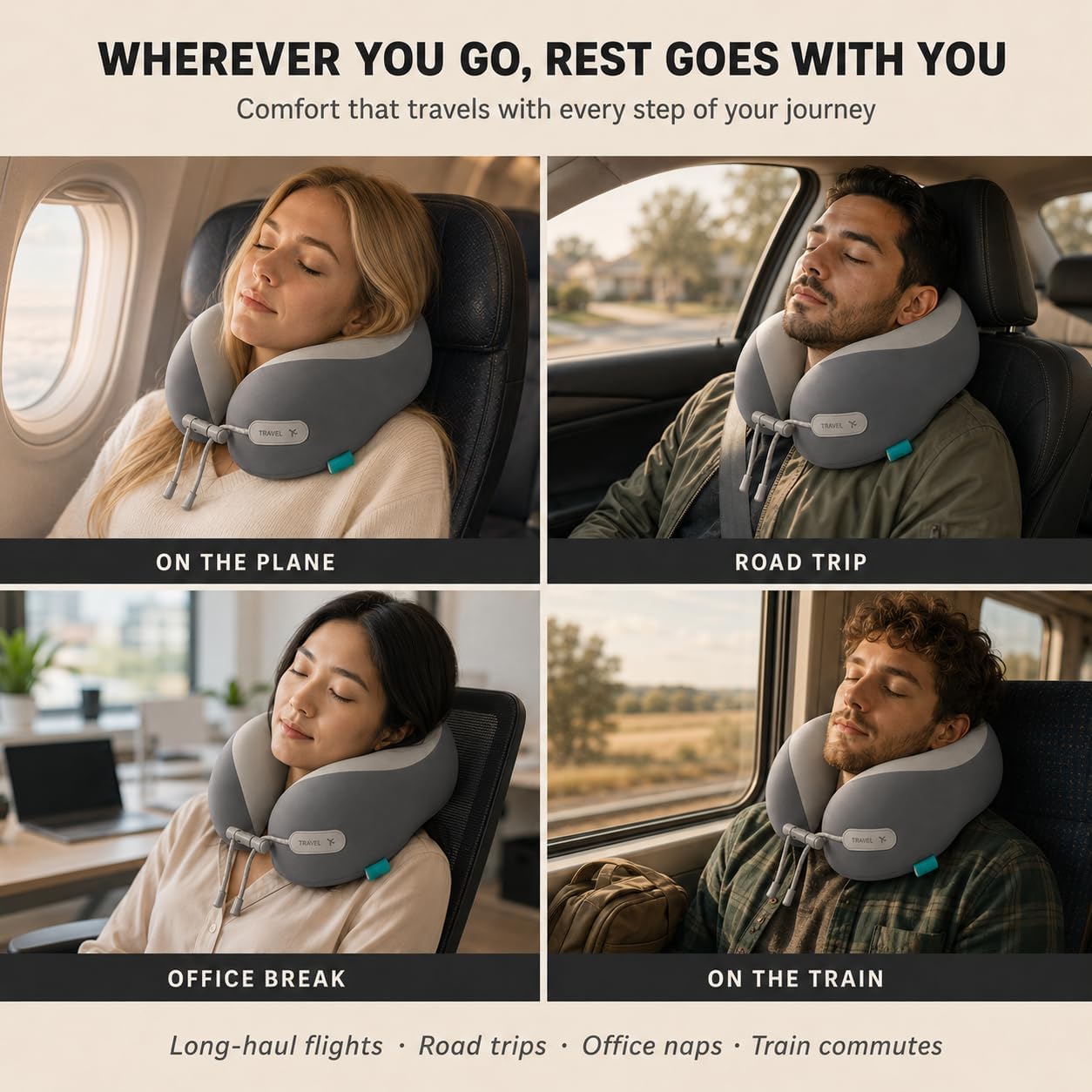 Travel Neck Pillow for Airplane, Memory Foam Cervical Neck Pillow with Cooling Ice Silk Cover, U-Shape 360° Head & Chin Support…