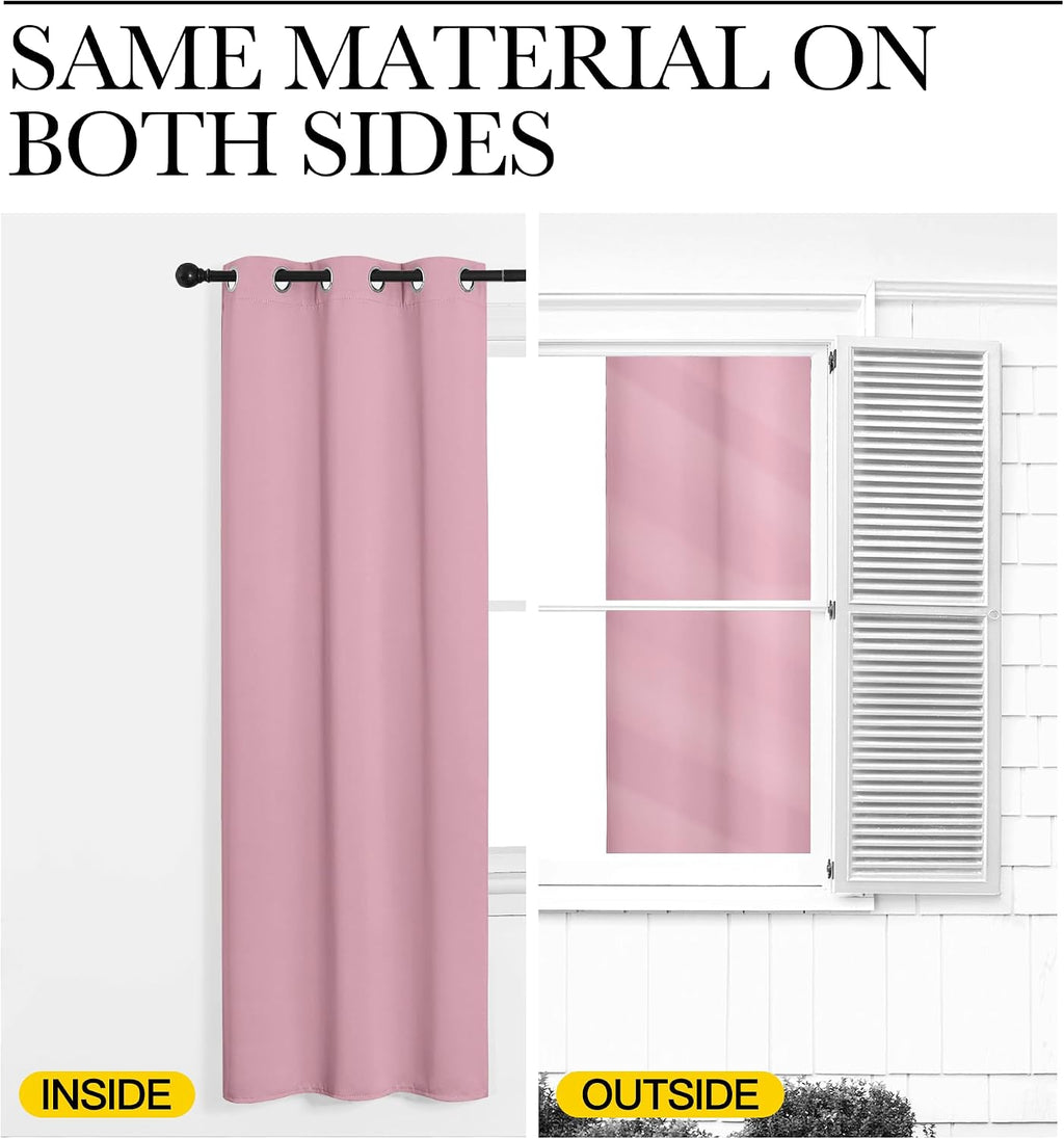 NICETOWN Window Curtain Panels, Thermal Insulated Solid Grommet Blackout Draperies/Drapes for Basement (Crystal Pink, 1 Pair, 29 by 45-inch)