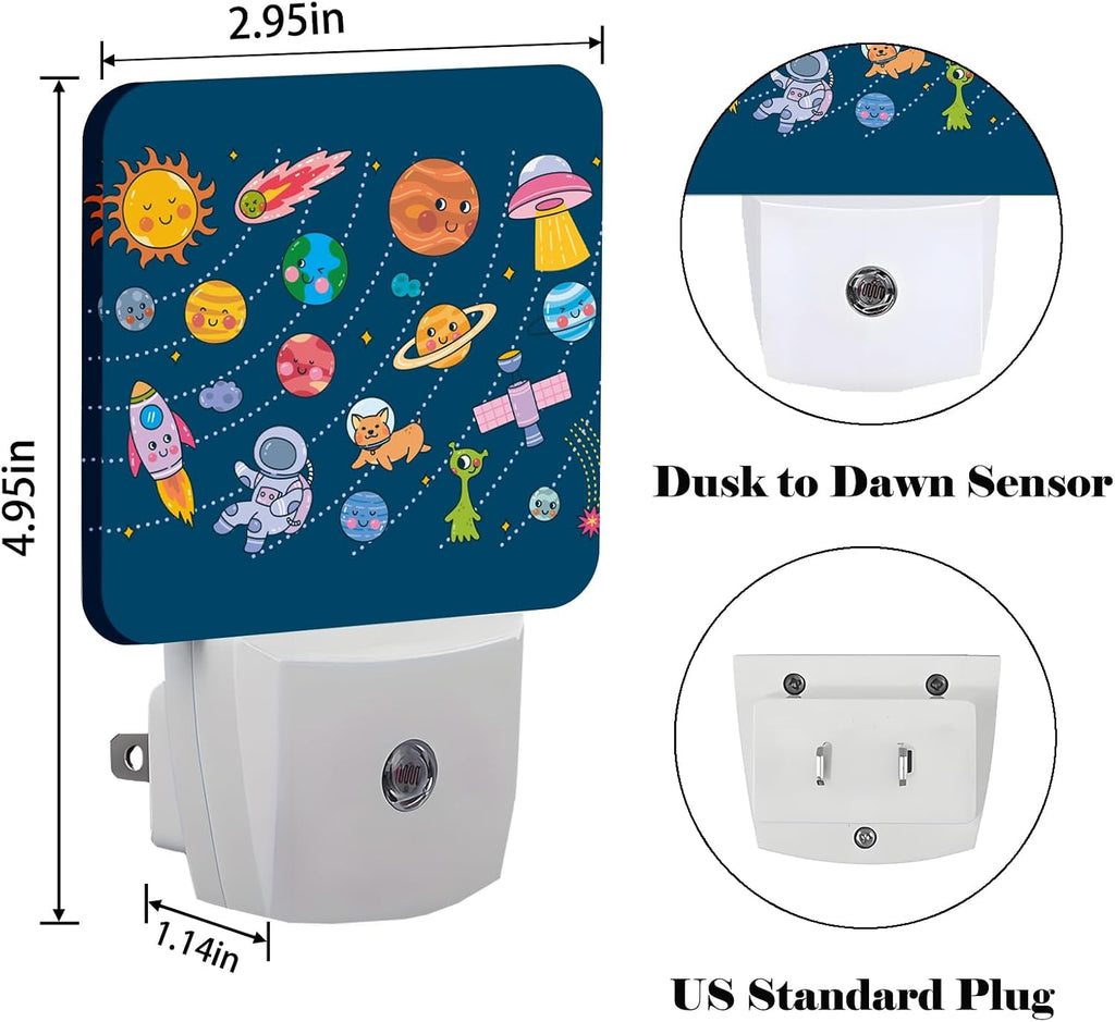 Cute Space Doodle Night Light, Plug-in Nightlights Auto Sensor Night Lamp Dusk to Dawn Lamp Home Decor for Nursery Children Girls Boys
