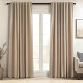 Topfinel Light Taupe Blackout Textured 90 Inch Long Linen Blend Curtain Draperies Pinch Pleat Back Tab with Hooks Energy Saving Thermal Ins…