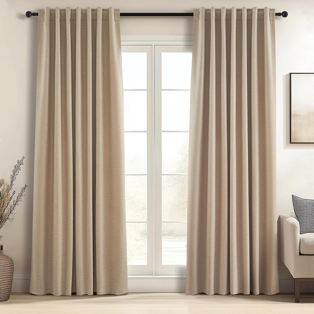 Topfinel Blackout Large Curtains for Living Room 108 Inch Long, Full Light Blocking Linen Blend Curtains with Hooks, Pinch Pleat Look Drapes…