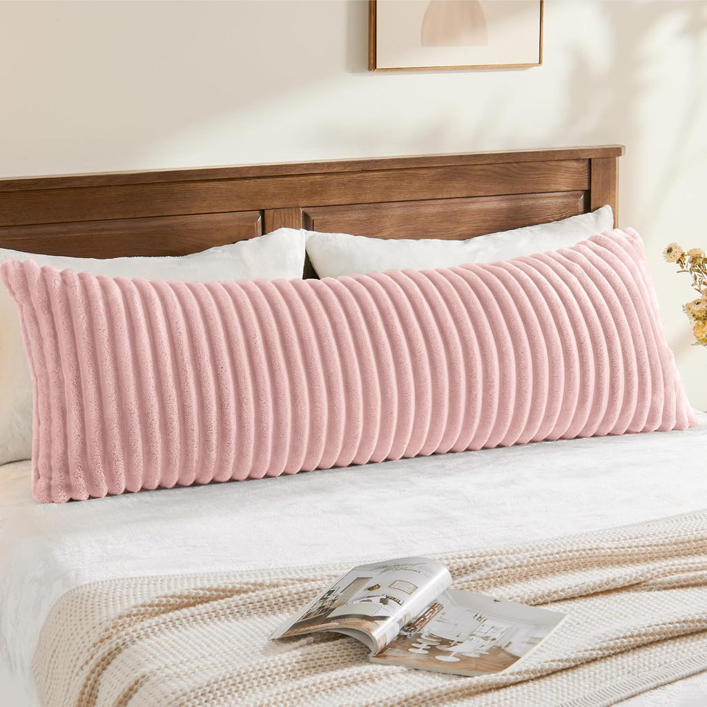 Bedelite Fluffy Faux Fur Body Pillow Cover with Zipper, Luxury Plush 3D Striped Pillow Cover 20x54 Inches, Super Soft and Cozy Long Body Pi…