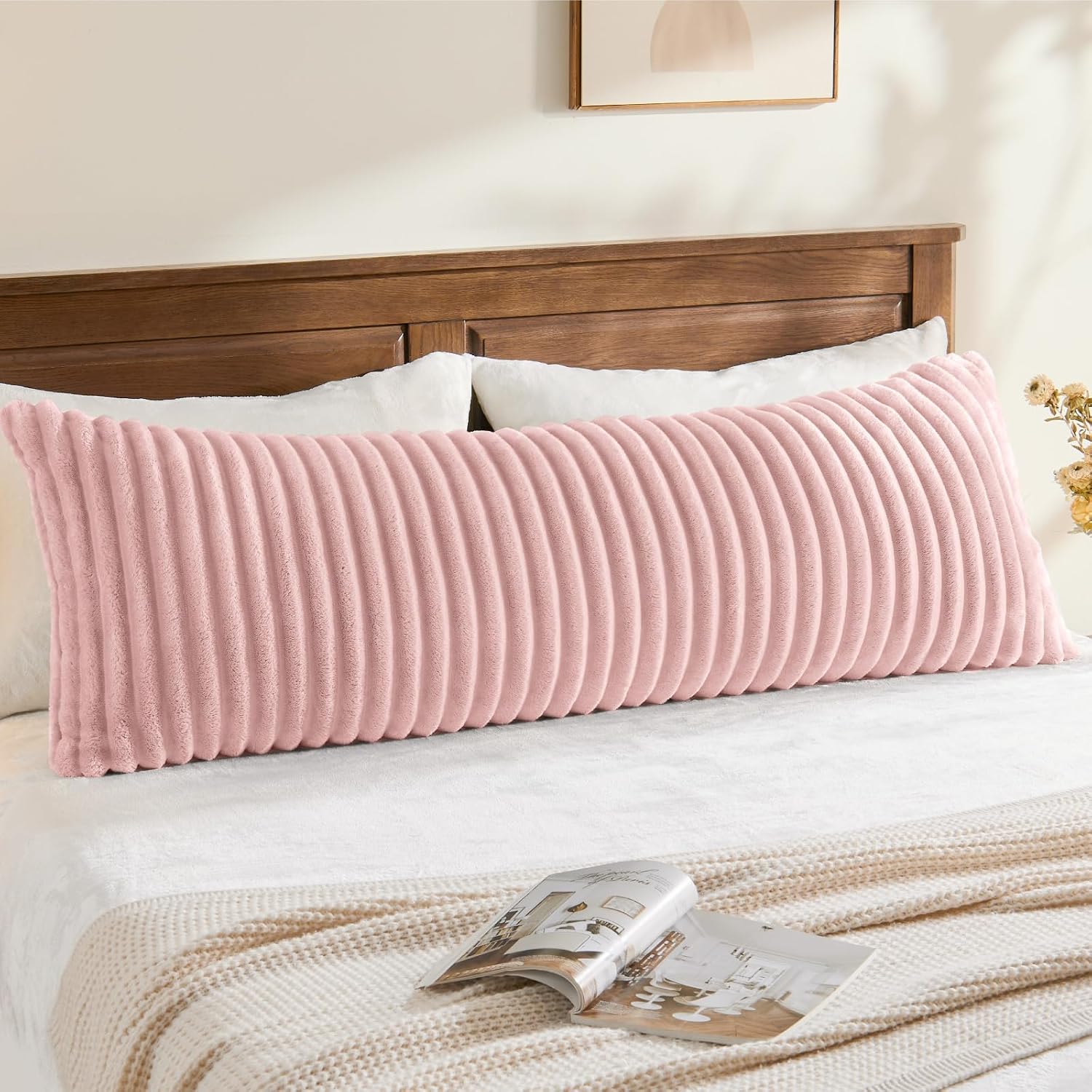 Bedelite Fluffy Faux Fur Body Pillow Cover with Zipper, Luxury Plush 3D Striped Pillow Cover 20x54 Inches, Super Soft and Cozy Long Body Pi…