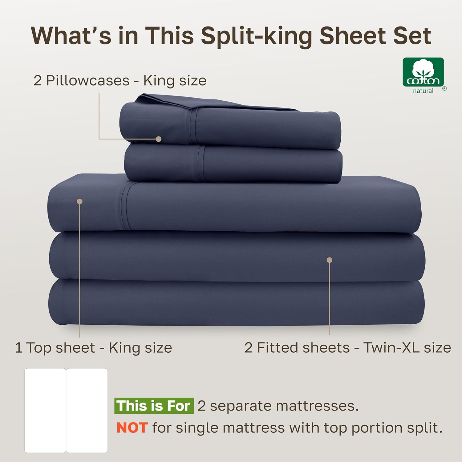 CaliforniaDesignDen California Design Den Soft 100% Cotton Split King Bed Sheets Set, 400 TC Good Housekeeping Award Winner, Smooth Sateen,…