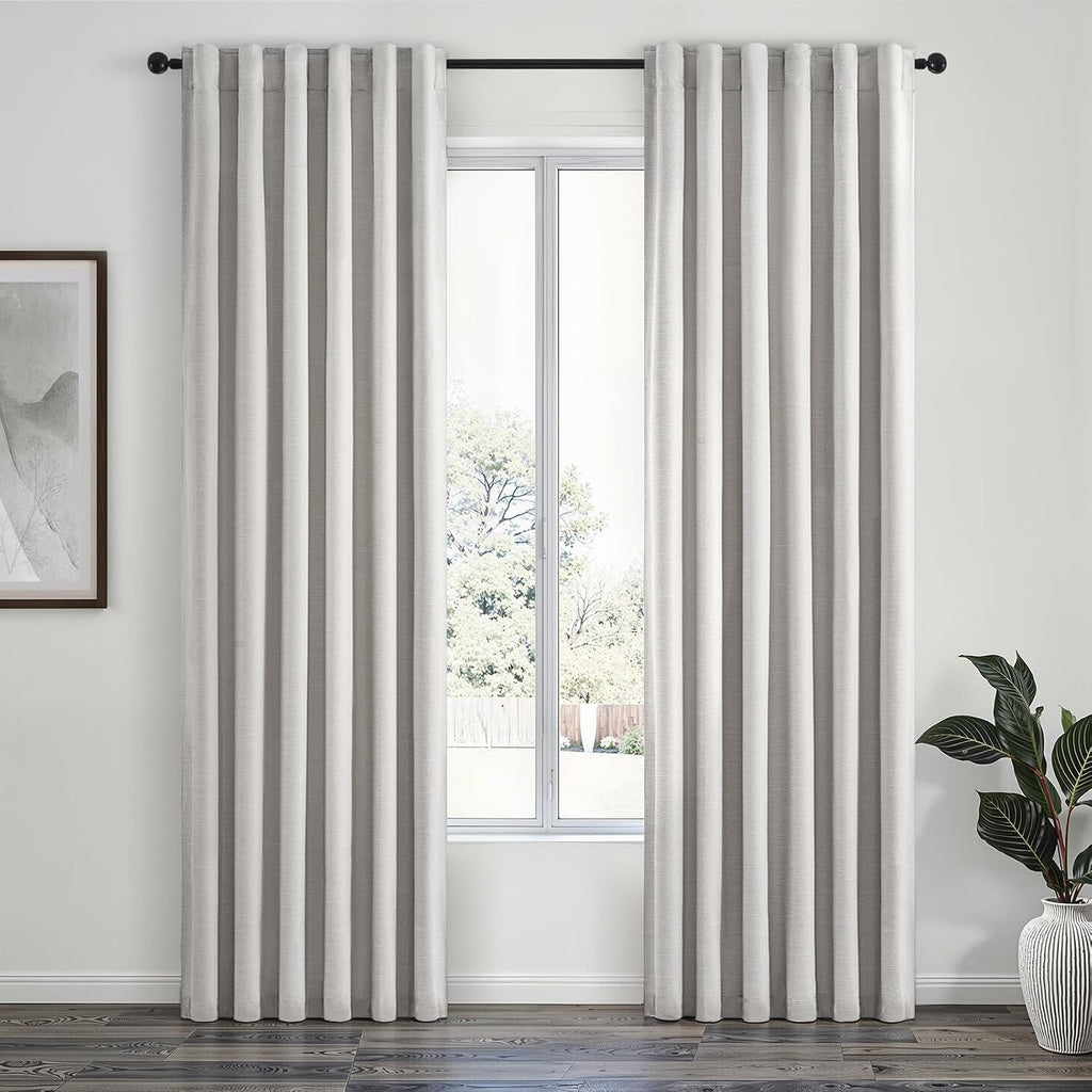 Topfinel 84 Inch Longth 40 Inch Wide 100% Blackout Linen Curtains 2 Panels Set for Bedroom Back Tab Rod Pocket Pleated Thermal Insulated En…