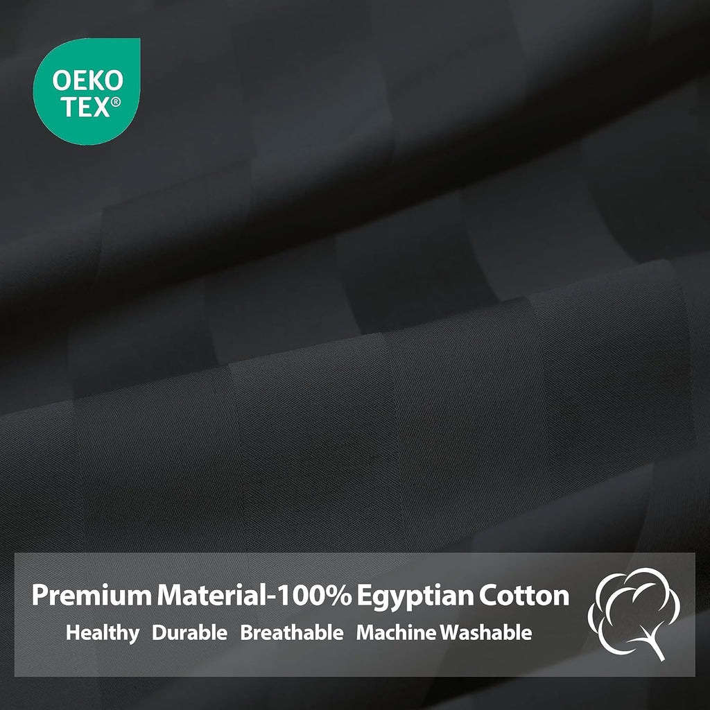 ZaizaiHome Pillow Cases Queen Size, 100% Egyptian Cotton Pillow Protectors with Zipper, 400 Thread Count Sateen Weave Black Stripe Pillowca…