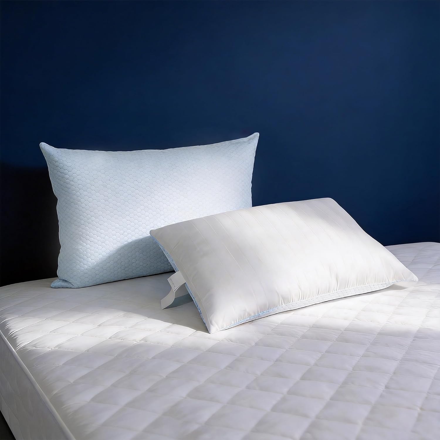 Blue Ridge Home Fashions Luxury Hotel Quality Cooling Pillows Queen Size Set of 2, Soft Medium 500 Thread Count Damask Stripe Embroidered 1…