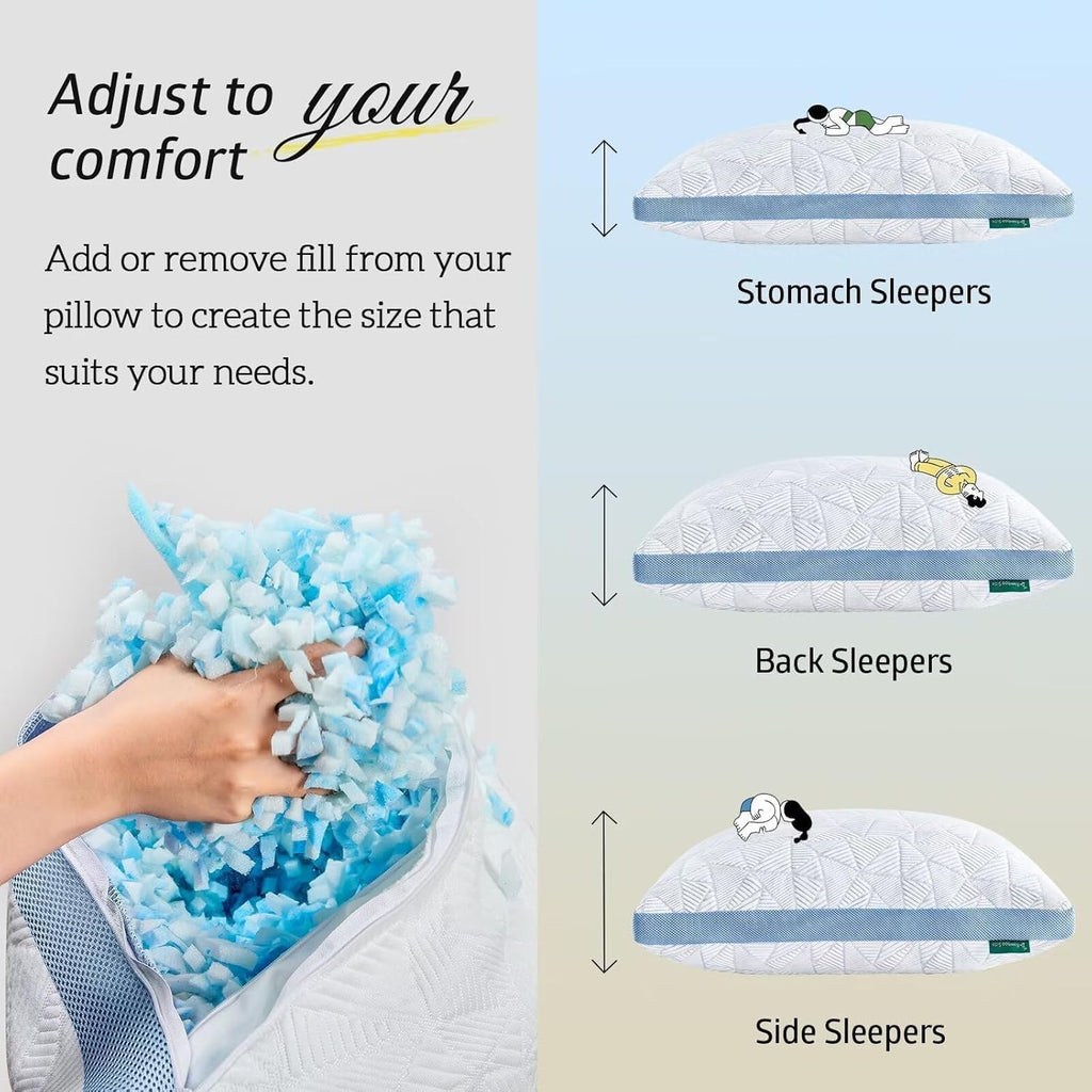 BETU Cooling Pillows Standard Size Set of 2, Shredded Memory Foam Cool Pillows for Hot Sleepers, Adjustable Firm Soft Support Bed Pillows…