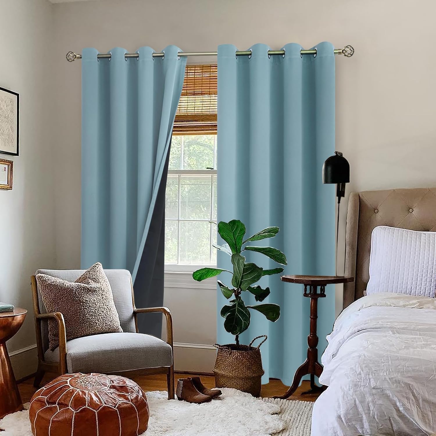 BGment Thermal Insulated 100% Blackout Curtains for Bedroom with Black Liner, Double Layer Full Room Darkening Noise Reducing Grommet Curta…