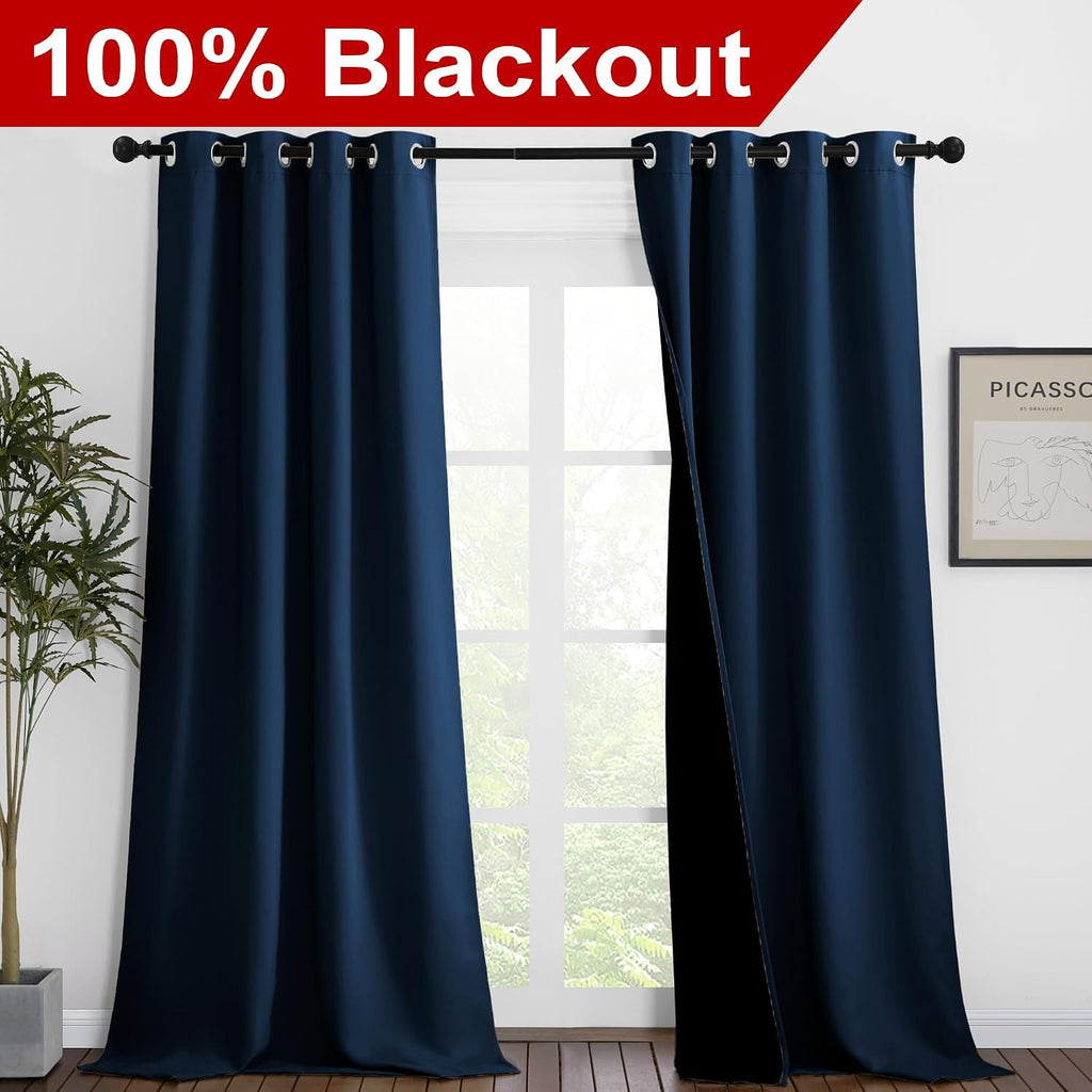 Nicetown 100% Blackout Blinds, Set of 2, 46 inches x 96 inches, Laundry Room Decor Window Treatment Curtains for Large Patio Sliding Door,…