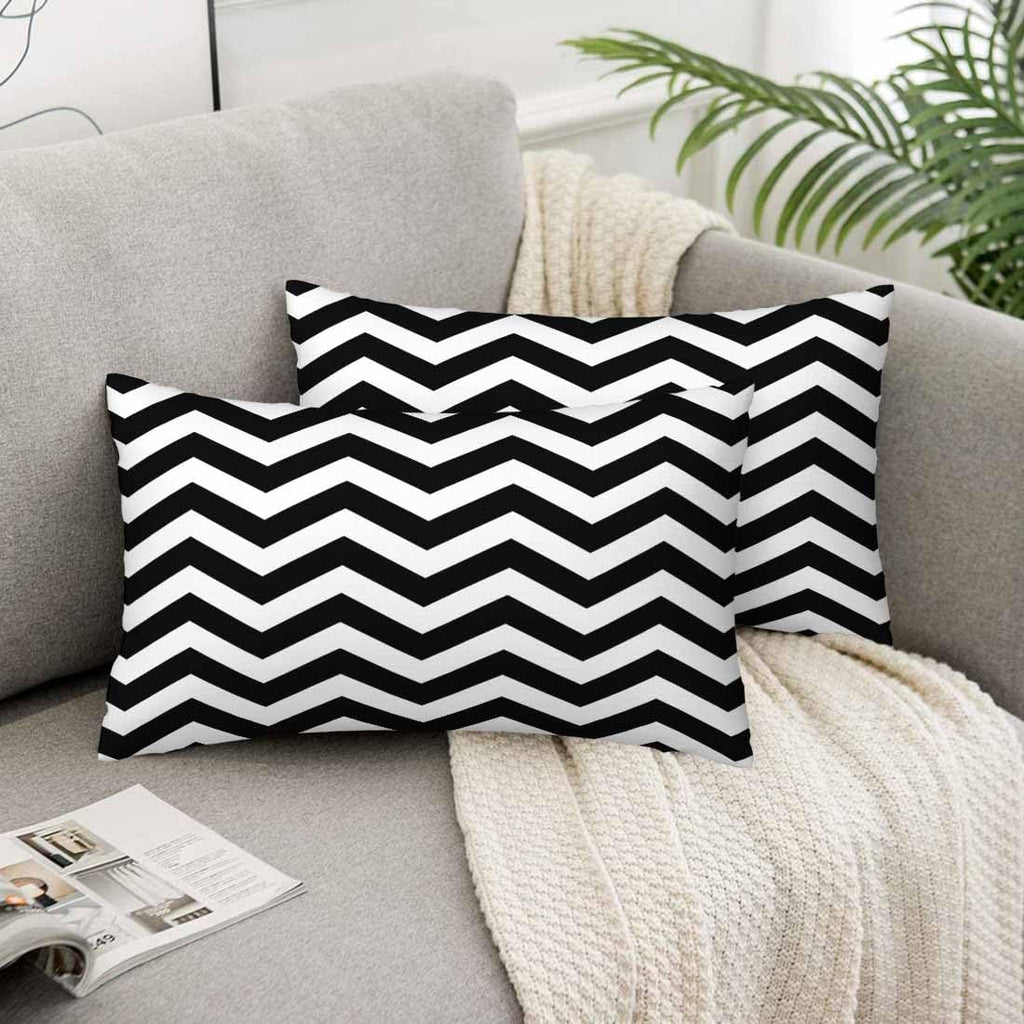 Black White Chevron Zigzag 12 X 20 Throw Pillow Covers Wavy Line Set of 2 Pillow Cases Protectors Outdoor Pillowcases Rectangular…
