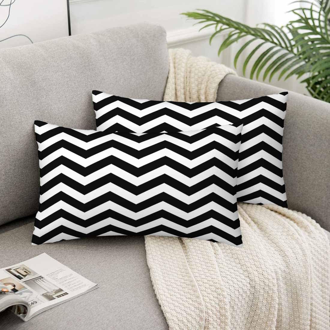 Black White Chevron Zigzag 12 X 20 Throw Pillow Covers Wavy Line Set of 2 Pillow Cases Protectors Outdoor Pillowcases Rectangular…