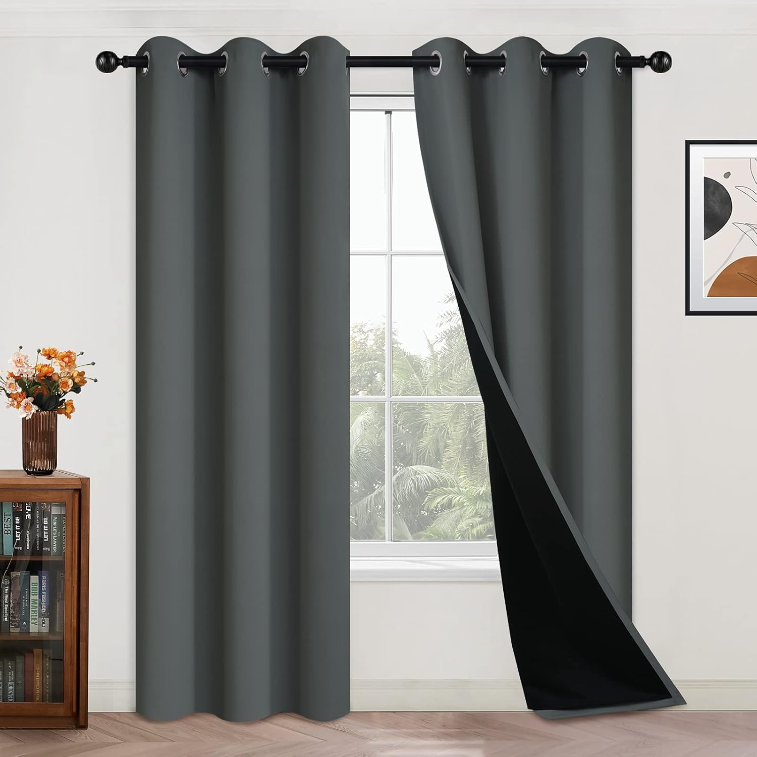 Yakamok 84 Inch Length 100% Blackout Curtains for Bedroom, 2 Thick Layers Thermal Insulated Grommet Total Blackout Drapes with Black Liner…