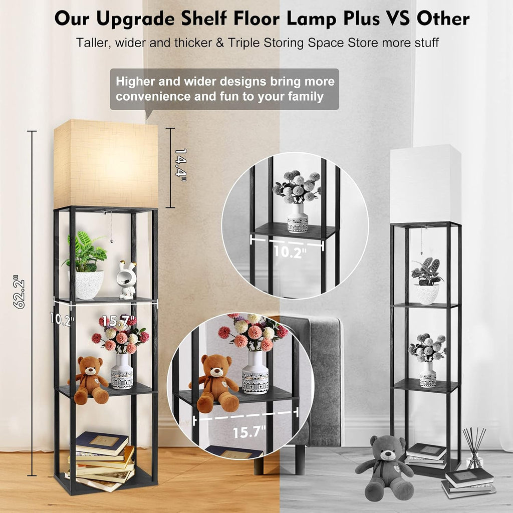 RUNTOP Plus Floor Lamp with Shelves, Shelf Lamp with 15W LED Bulb, 3 Colors, Memory Function, Wide Display Shelf for Collectibles Storge…