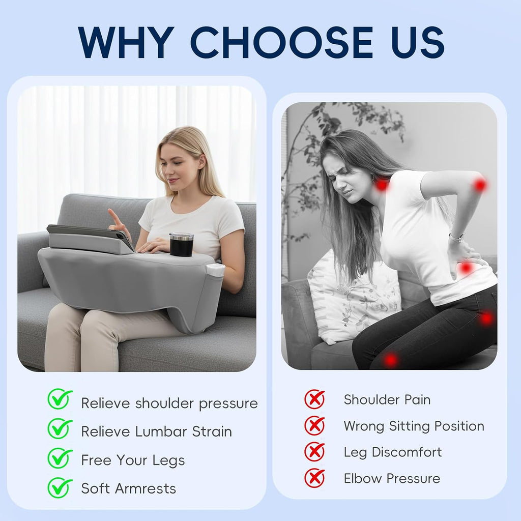 Reading Pillow for Gaming, Large Arm Rest Pillow for Adult, Memory Foam Desk Pillow with Cup & Phone Holder for Reading, Working…