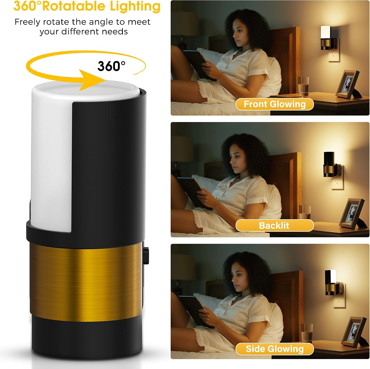 L LOHAS LED Night Lights Plug into Wall with Dusk to Dawn Sensor, Dimmable Night Light with 0-100lm Stepless Dimming, Rotating Plug in…